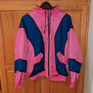 Vintage 80s Athletic Works Pink Purple Windbreaker Track Jacket Women size L